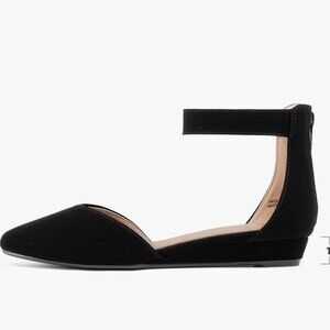 Dream Pairs Black Nubuck Pointed Toe Ankle Strap Flats 10